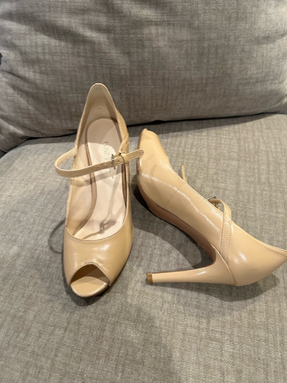 Nine West Beige Peep-Toe Mary Jane Heels
